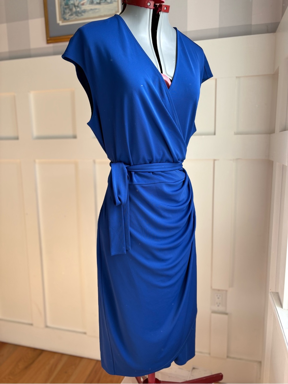 Lark & Ro Electric Blue Faux-Wrap Midi Dress XL